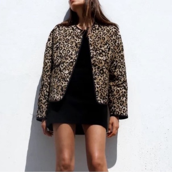 New Zara Leopard Print Quilted Jacket Top - Picture 1 of 4